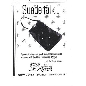 Dofan Suede Handbag New York Paris Advertisement 1950s Vintage Print Ad